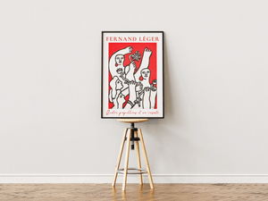 Moderne kunstplakat med figurer og blomster inspireret af Fernand Léger