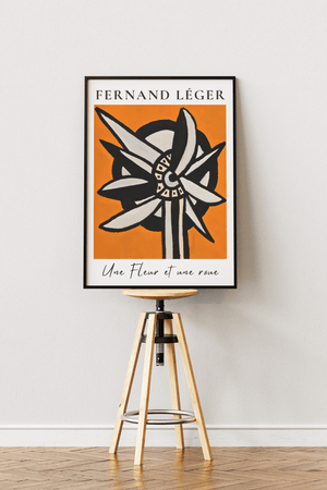 Moderne kunstplakat med grafisk blomst inspireret af Fernand Léger