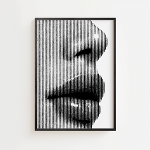 Abstrakt sort hvid plakat med kunstnerisk ansigt skabt af vertikale linjer