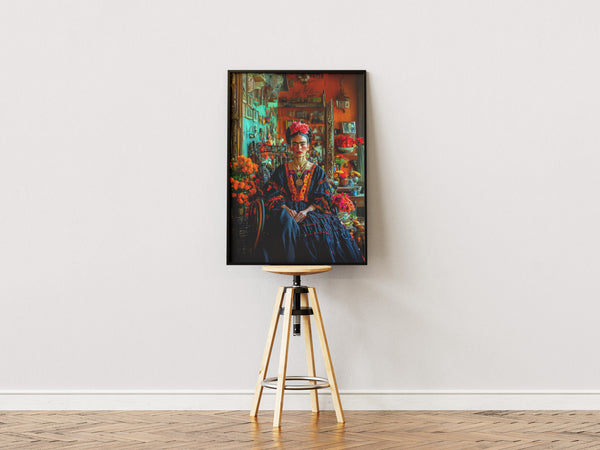 Blomster i Håret & Blå Kjole - Frida Kahlo Plakat
