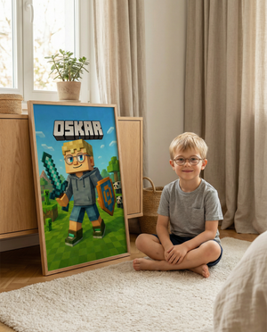 Pixel gamer plakat med sværd & skjold – (Lav din egen)