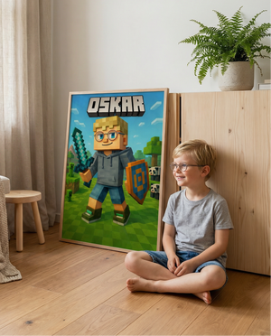 Pixel gamer plakat med sværd & skjold – (Lav din egen)