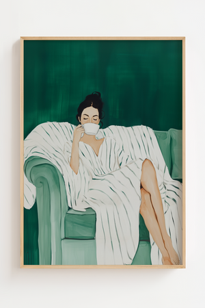 Green Lounge Lady Plakat – Elegant moderne kunst
