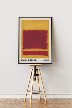 Abstrakt plakat i dybe røde og gyldne farver inspireret af Mark Rothkos farvefelter – perfekt til moderne indretning og kunstneriske billedvægge.