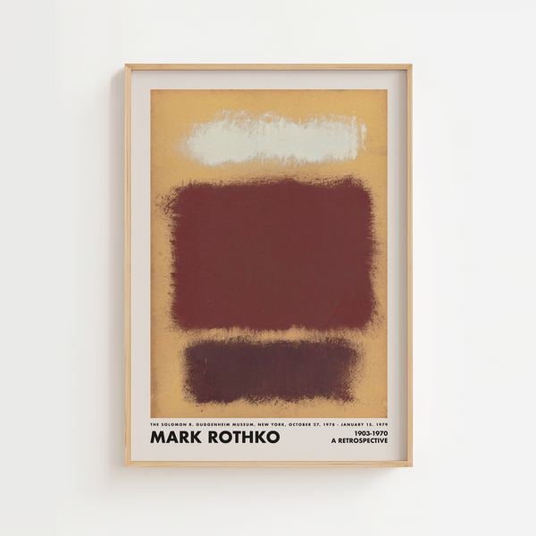 Abstrakt plakat i varme jordfarver med lyse, strukturerede kontraster inspireret af Mark Rothkos farvefelter – ideel til moderne indretning.