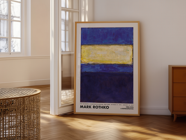 Mark Rothko No.295 plakat med dybe blå og gyldne farvefelter i hans karakteristiske abstrakte maleri-stil.