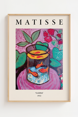 Matisse Goldfish plakat med farverigt motiv af guldfisk i glasvase fra 1912.