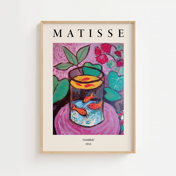 Matisse Goldfish plakat med farverigt motiv af guldfisk i glasvase fra 1912.