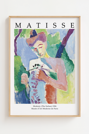Tilfør dit hjem en poetisk og farverig energi med ‘Modesty (The Italian)’ – Matisse Plakat.