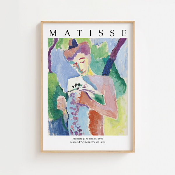 Tilfør dit hjem en poetisk og farverig energi med ‘Modesty (The Italian)’ – Matisse Plakat.