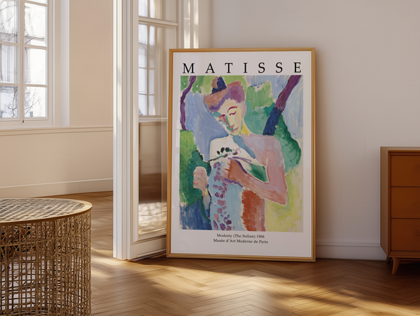 Tilfør dit hjem en poetisk og farverig energi med ‘Modesty (The Italian)’ – Matisse Plakat.