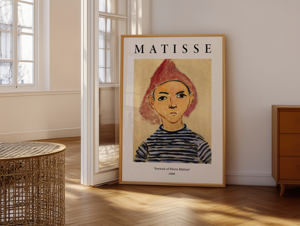 Matisse plakat med portræt af Pierre Matisse fra 1909 i varme farver.