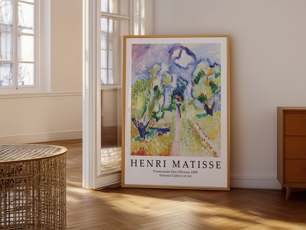 Bring farver, bevægelse og kunsthistorie ind i dit hjem med ‘Promenade des Oliviers’ – Matisse Plakat.