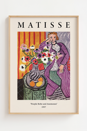 Purple Robe and Anemones Matisse plakat i lilla og farverige nuancer fra 1937.