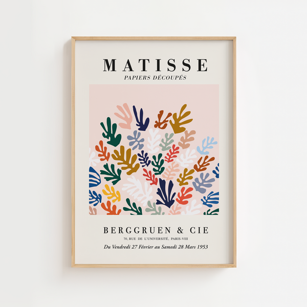 Colorful Garden Matisse plakat med farverige organiske former i papirklip-stil – inspireret af Henri Matisse.