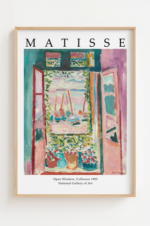 Matisse plakat med maleriet Open Window, Collioure fra 1905 i farverig fauvistisk stil.