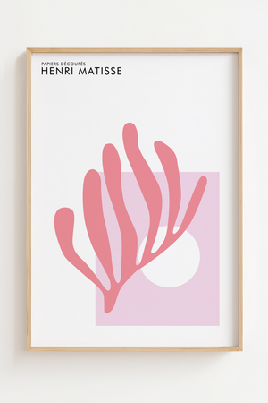 Pink Coral Matisse plakat i rosa og lyserøde nuancer – moderne vægkunst inspireret af Henri Matisse’ papirklip.