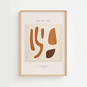 Art of Life abstrakt plakat med fire organiske former i brune nuancer
