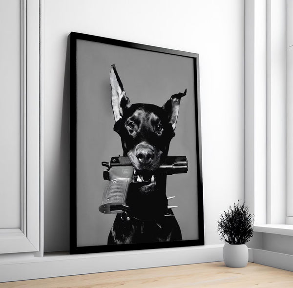 Doberman Power – Fashion Plakat | Moderne Hund Plakat i Sort/Hvid