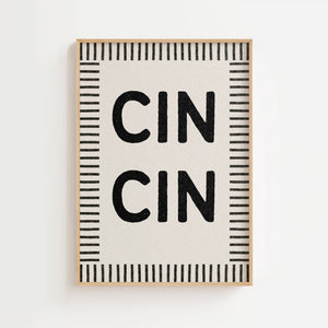 CIN typografiplakat med grafiske bogstaver og horisontale linjer i sort-hvid