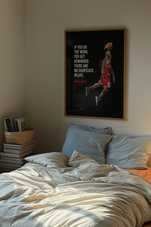 Do the Work Michael Jordan plakat i egetræsramme over seng