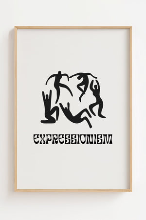 Expressionism plakat med seks dansende figurer i sorte silhuetter