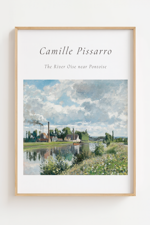 Floden Oise Pissarro plakat med impressionistisk landskab i blå og grønne toner