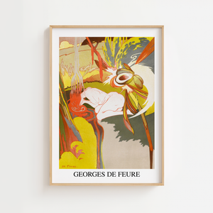 Georges de Feure plakat med art nouveau-motiv og hvid blomst i gule og orange farver