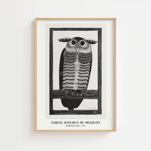 Hornugle plakat med sort-hvid grafisk illustration og horisontale streger