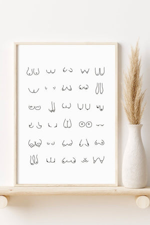 bryst plakat, bryster kunst, feministisk plakat, body positive kunst, kvindekrop kunst, kropsdiversitet plakat, stregtegning bryster, moderne feministisk kunst