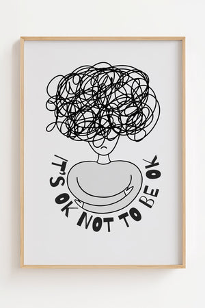 Its Ok Not To Be Ok plakat med line art figur og krøllet hår