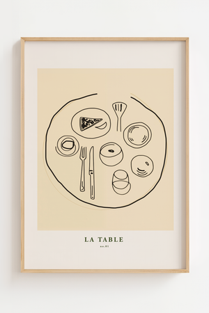 La Table plakat med enkeltstregstegning af dækket tallerken