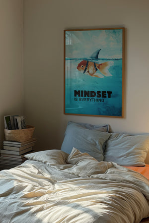 Mindset is Everything plakat i egetræsramme over seng