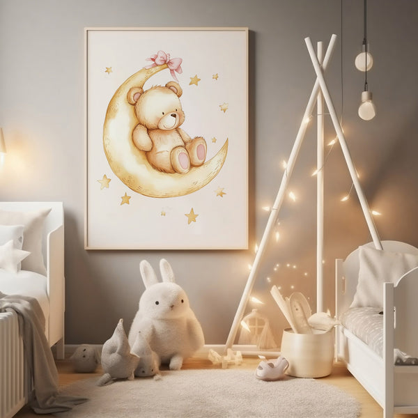 Bamse på Månen - Børneplakat | Magisk & Drømmende Vægkunst