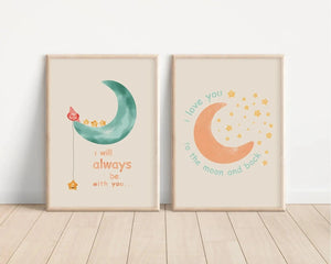 I love you to the moon and back Ellens ShopI love you to the moon and back  Vores børneplakat med citatet 'I love you to the moon and back' er den perfekte måde at udtrykke din kærlighed til dit barn. Skab en hjertevarm atmosfære i børneværelset med dette smukke citat. En ideel gave til små elskede. 50x70 cm størrelse.