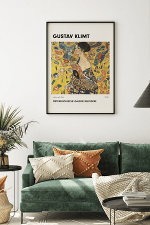 Gustav Klimt plakat med Lady with Fan motiv – farverig kunstplakat fra 1918.