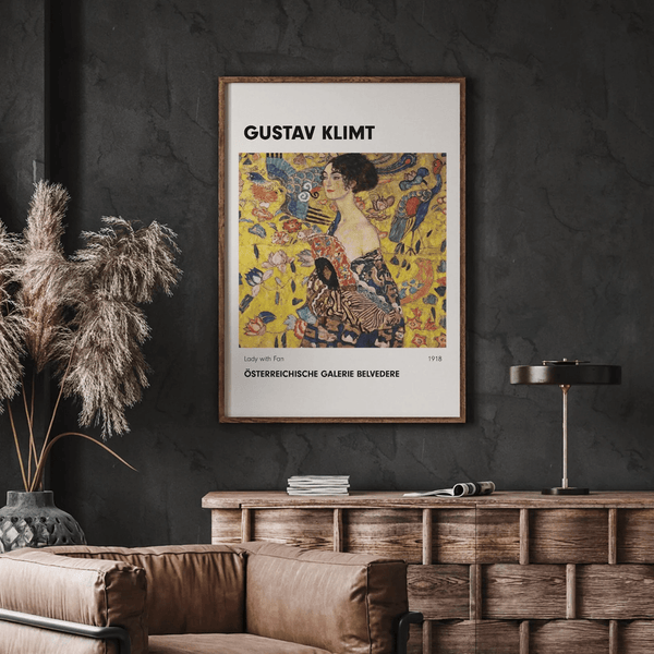 Gustav Klimt plakat med Lady with Fan motiv – farverig kunstplakat fra 1918.

