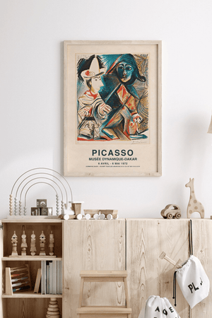 Picasso plakat med farverigt motiv fra Musée Dynamique Dakar 1972.
