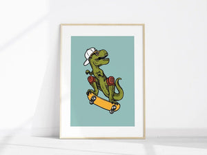 T-Rex på Skateboard Børneplakat