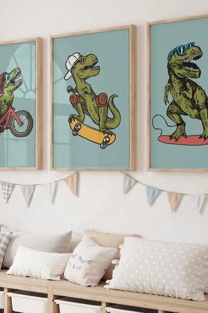 T-Rex på Skateboard Børneplakat