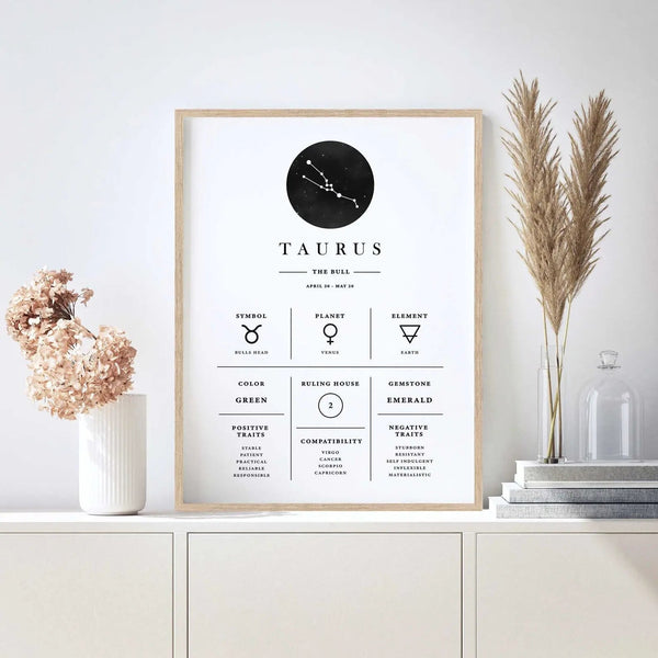 Taurus - Stilren stjernetegns plakat Ellens Shop