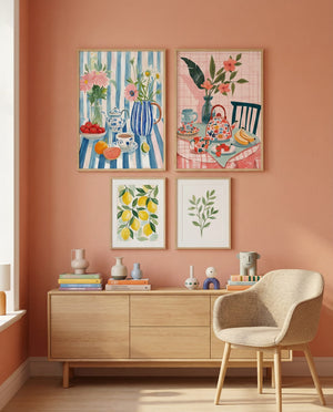 Stilren plakat til køkkenet med kaffe illustration og minimalistisk design