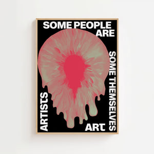 Some Themselves Artists plakat med eksplosivt farveudtryk i lyserød og hvid typografi