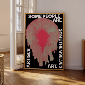 Some Themselves Artists plakat i egetræsramme på gulv ved vindue