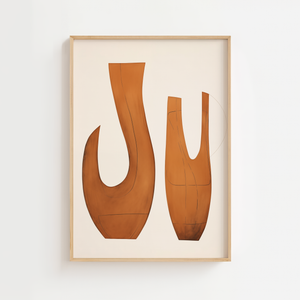 Terracotta Vaser plakat med to stiliserede keramikformer i varme jordfarver