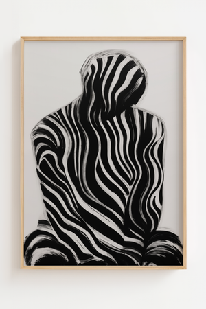 Zebrastriber figur plakat med sort og hvid grafisk mønster