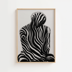 Zebrastriber figur plakat med sort og hvid grafisk mønster